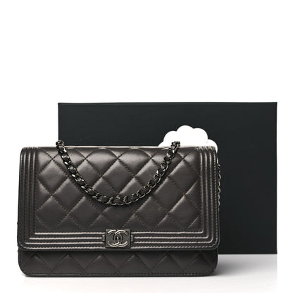Chanel Lambskin Quilted Boy Wallet On Chain WOC Dark Grey 14 of 14