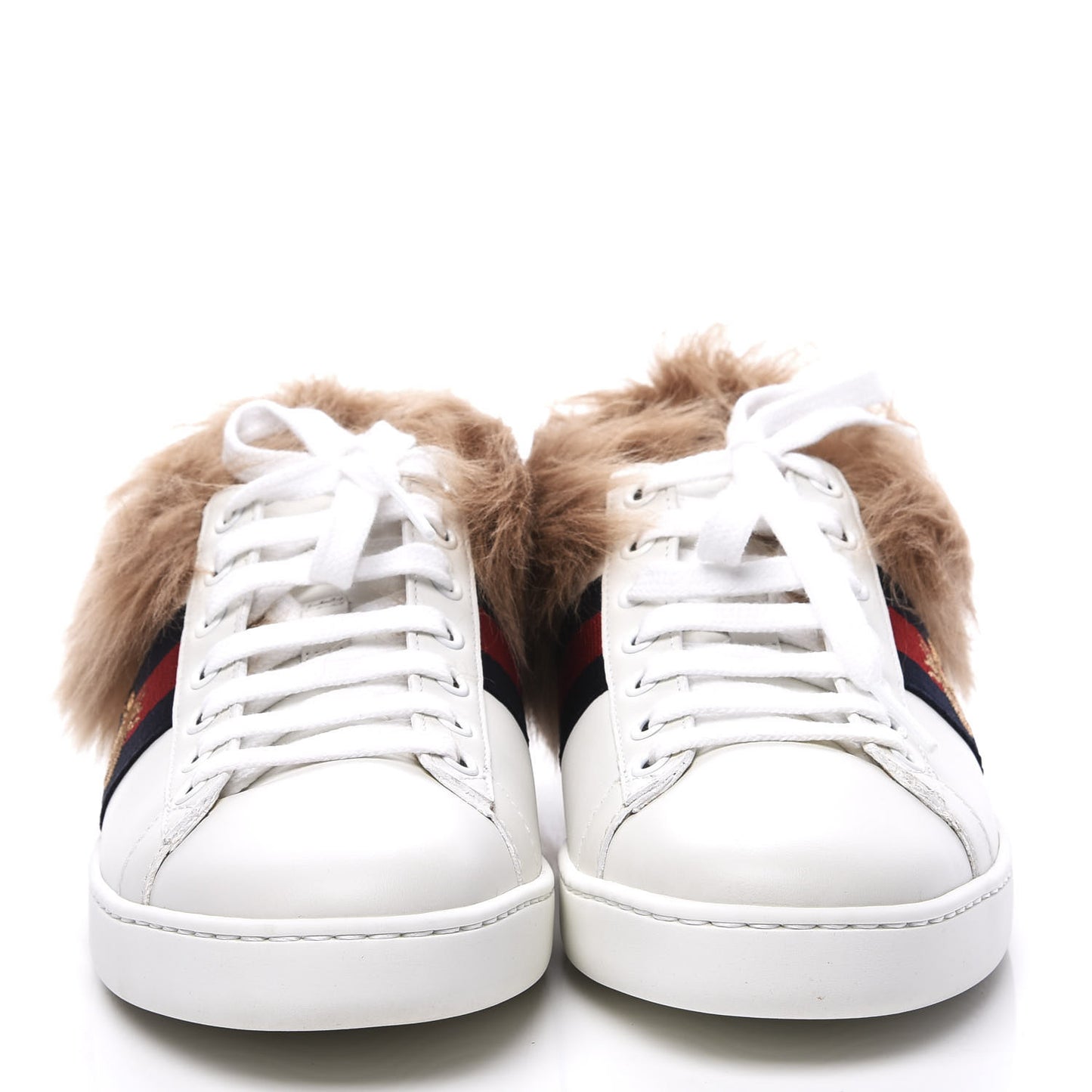 Calfskin Wool Web Bee Embroidered Womens Ace Sneakers 36 White