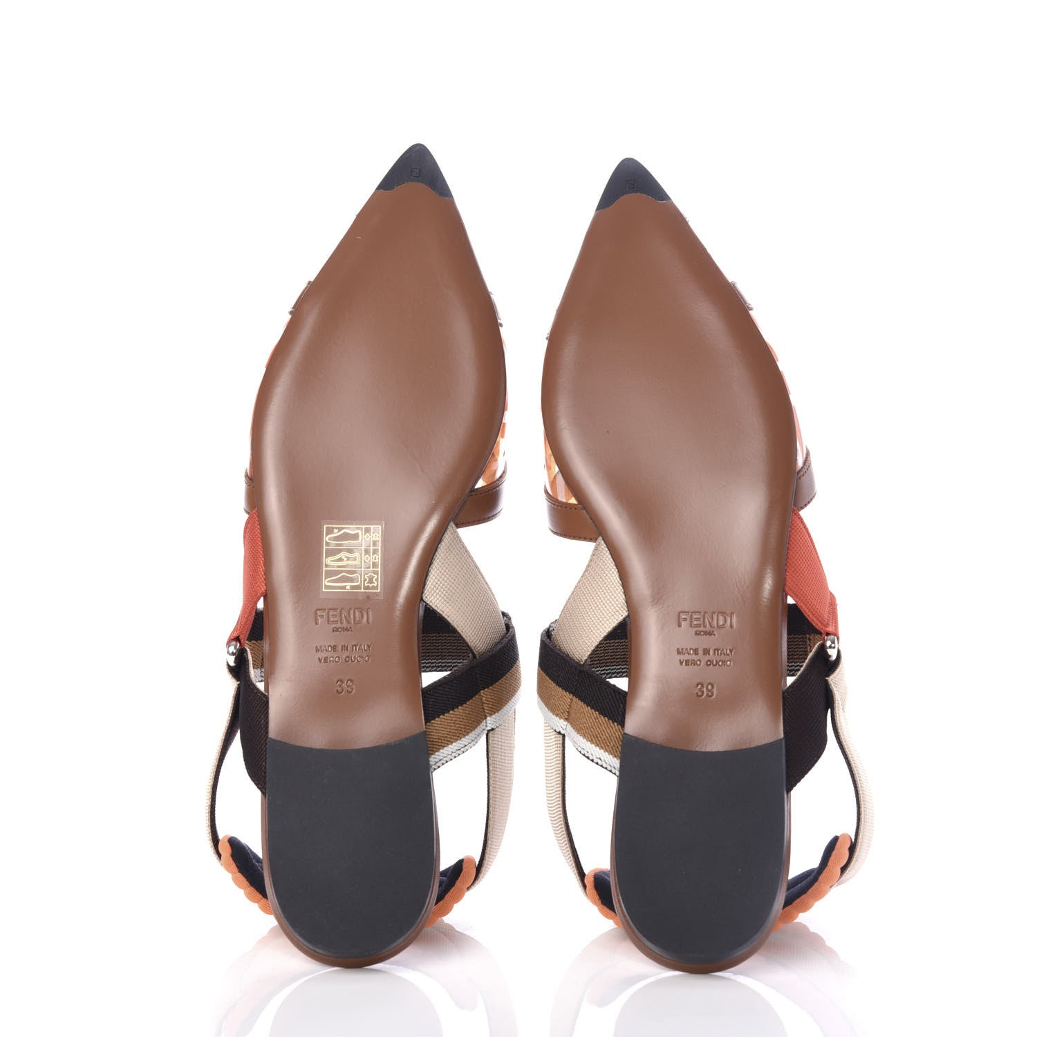 Fendi PVC Calfskin FF Colibri Slingback Ballerina Flats 39 Aranciata Cuoio 6 of 10