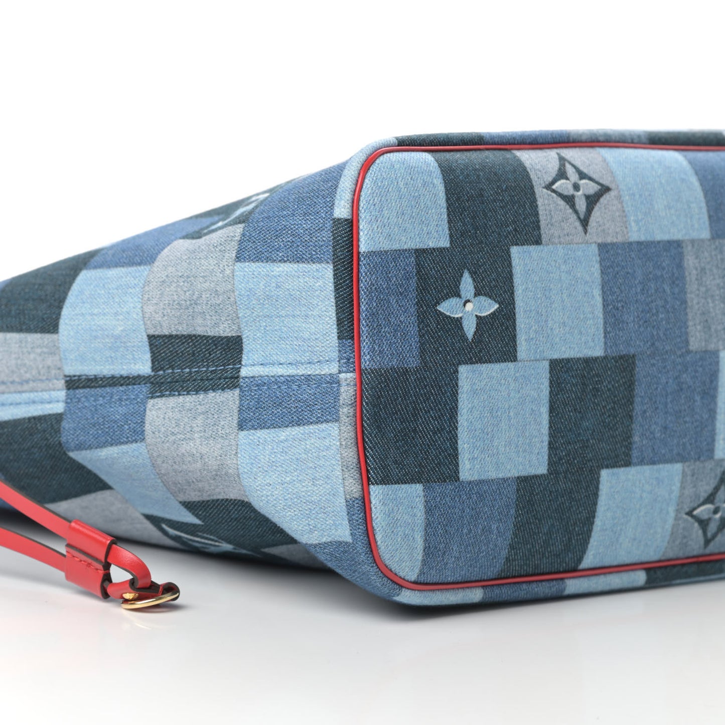 Denim Damier Monogram Patchwork Neverfull Blue Rouge