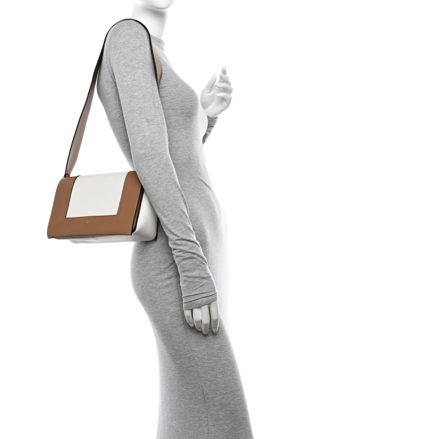 Shiny Smooth Calfskin Medium Frame Shoulder Bag Tan Optic White