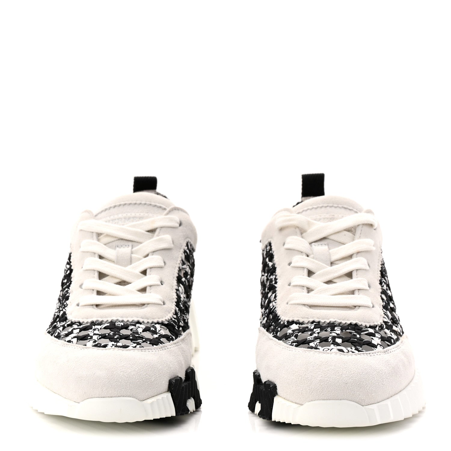 Hermes Braided Silk Sneakers 37.5 Black White 3 of 10