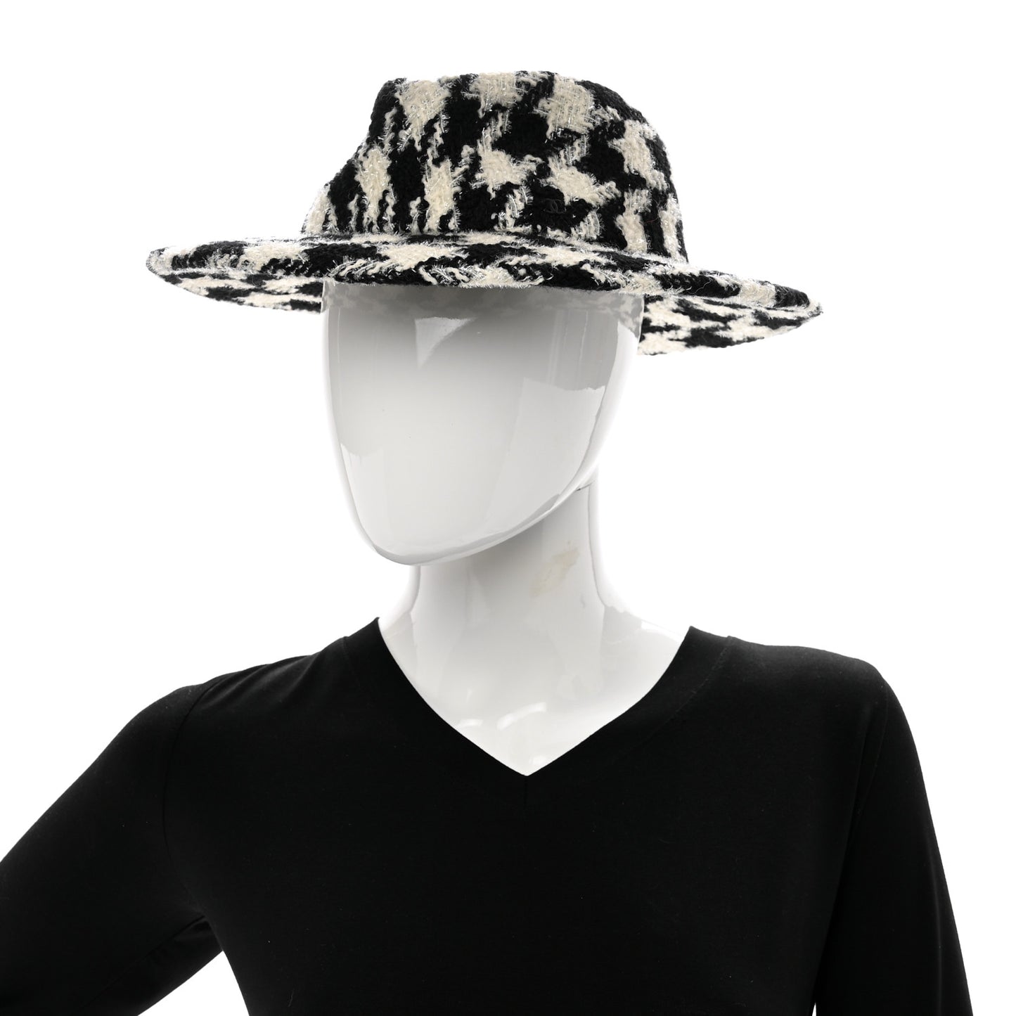 Cashmere Houndstooth CC Fedora Hat M White Black