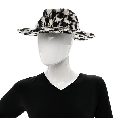 Chanel Cashmere Houndstooth CC Fedora Hat M White Black 2 of 7