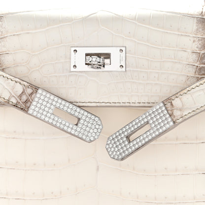 Hermes Matte Niloticus Crocodile 18K White Gold Diamond Himalaya Kelly Retourne 28 White 14 of 19