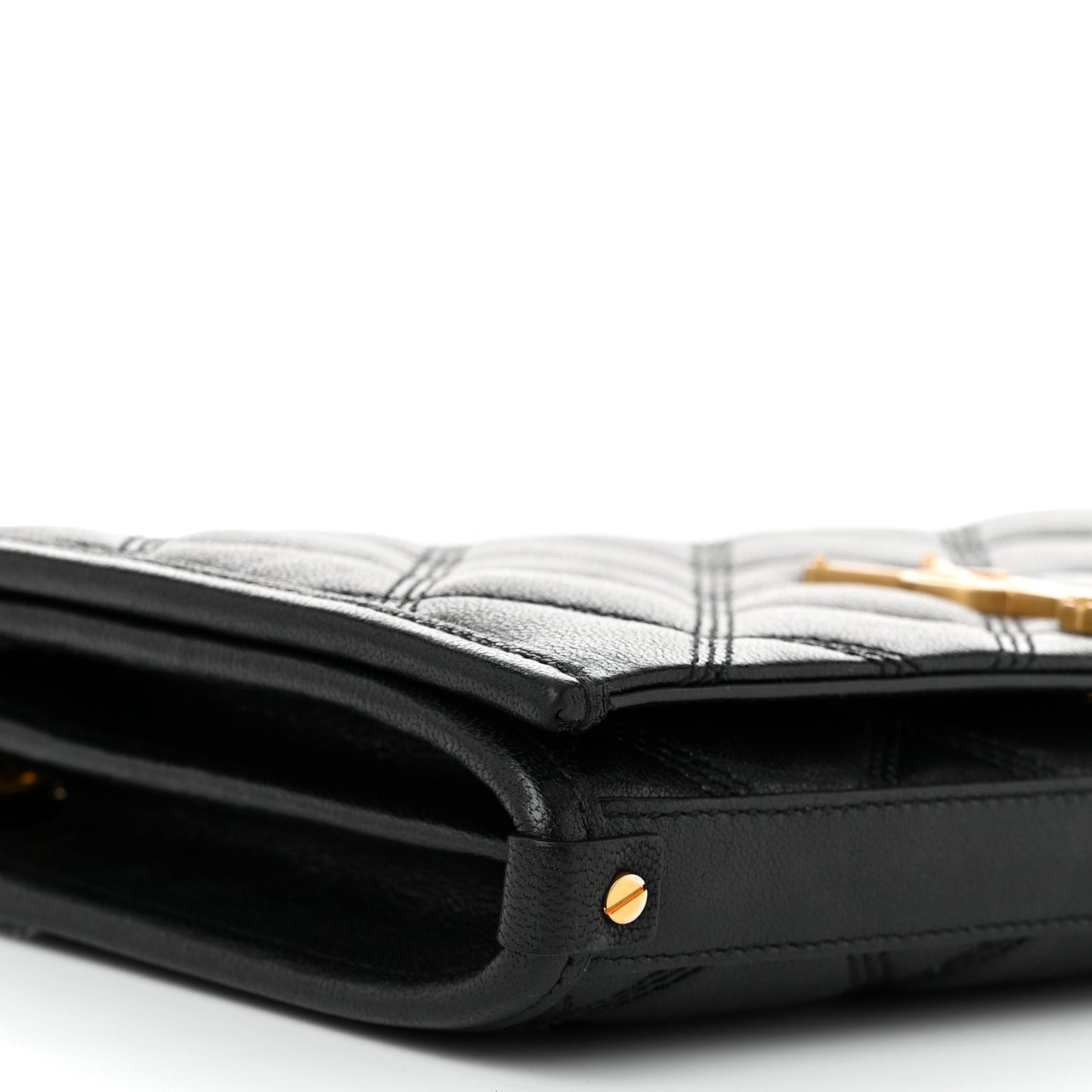 Lambskin Diamond Quilted Becky Chain Wallet Black