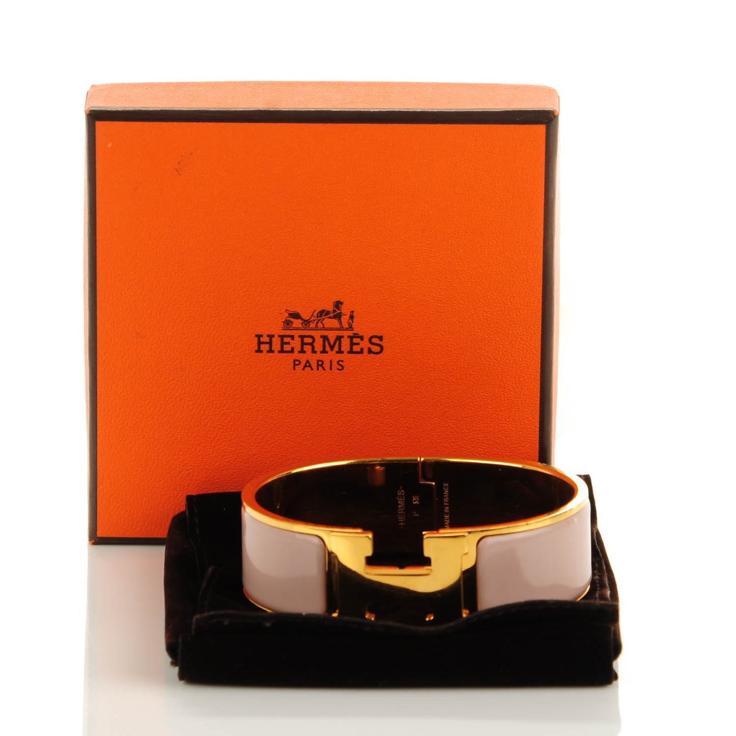 Enamel Wide Clic Clac H Bracelet GM Rose Poudre