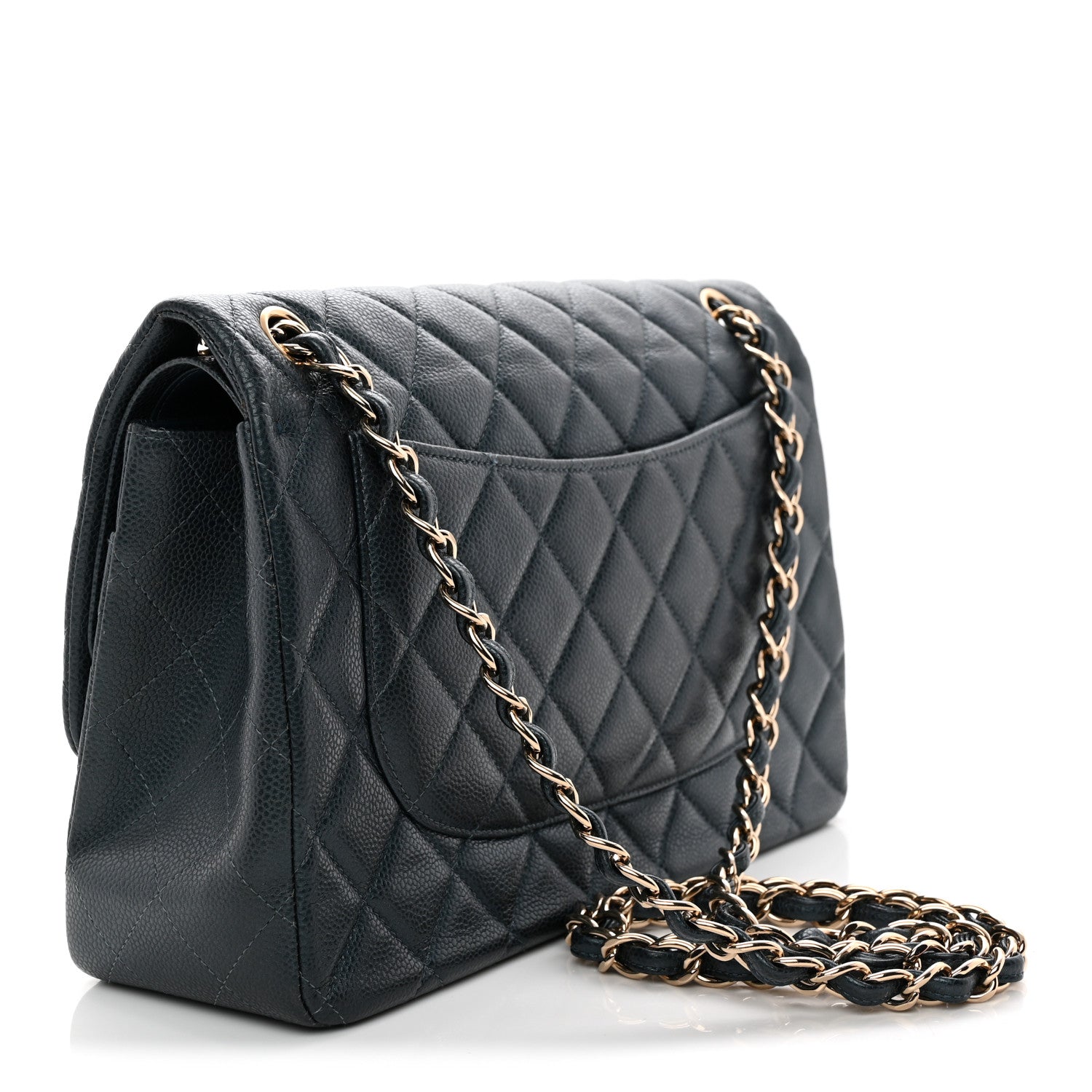 Chanel Metallic Caviar Quilted Jumbo Double Flap Dark Blue 3 of 15