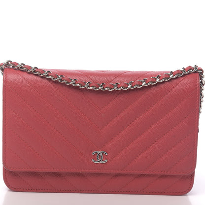 Chanel Caviar Chevron Quilted Wallet On Chain WOC Red 12 of 13