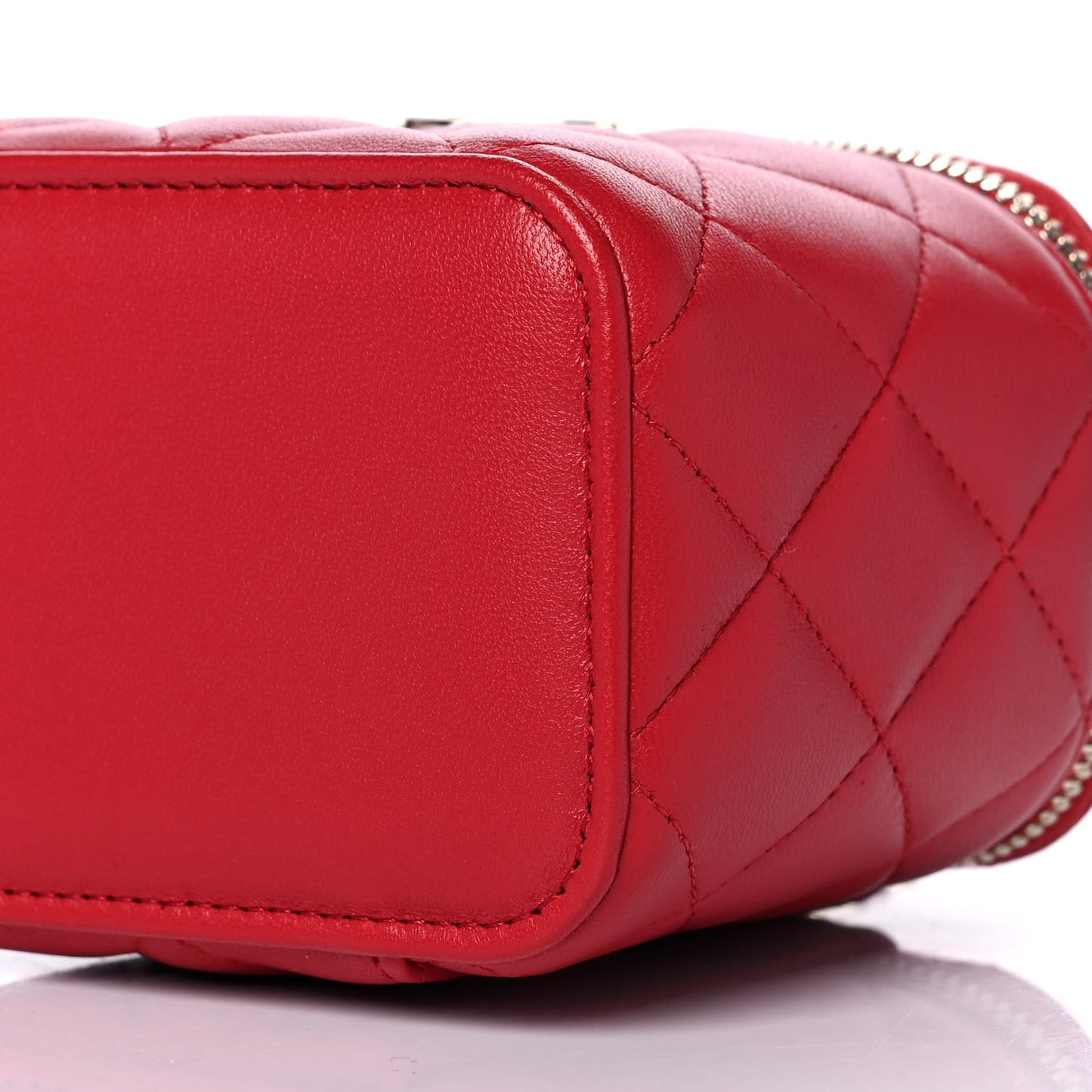 Lambskin Quilted Top Handle Mini Vanity Case With Chain Red