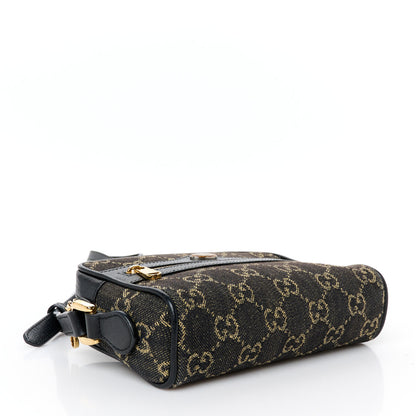Gucci Jacquard Black Denim GG Monogram Textured Dollar Calfskin Mini Ophidia Shoulder Bag Black Ivory 4 of 10