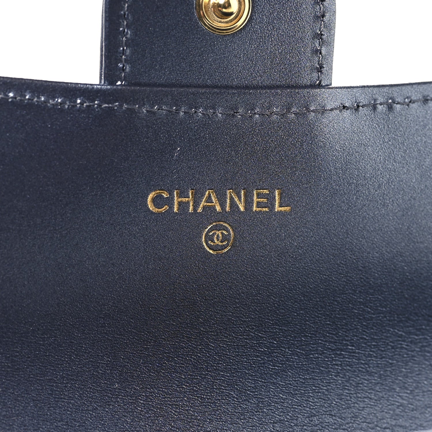 Chanel Metallic Lambskin Quilted Large Gusset Flap Wallet Dark Blue 6 of 9