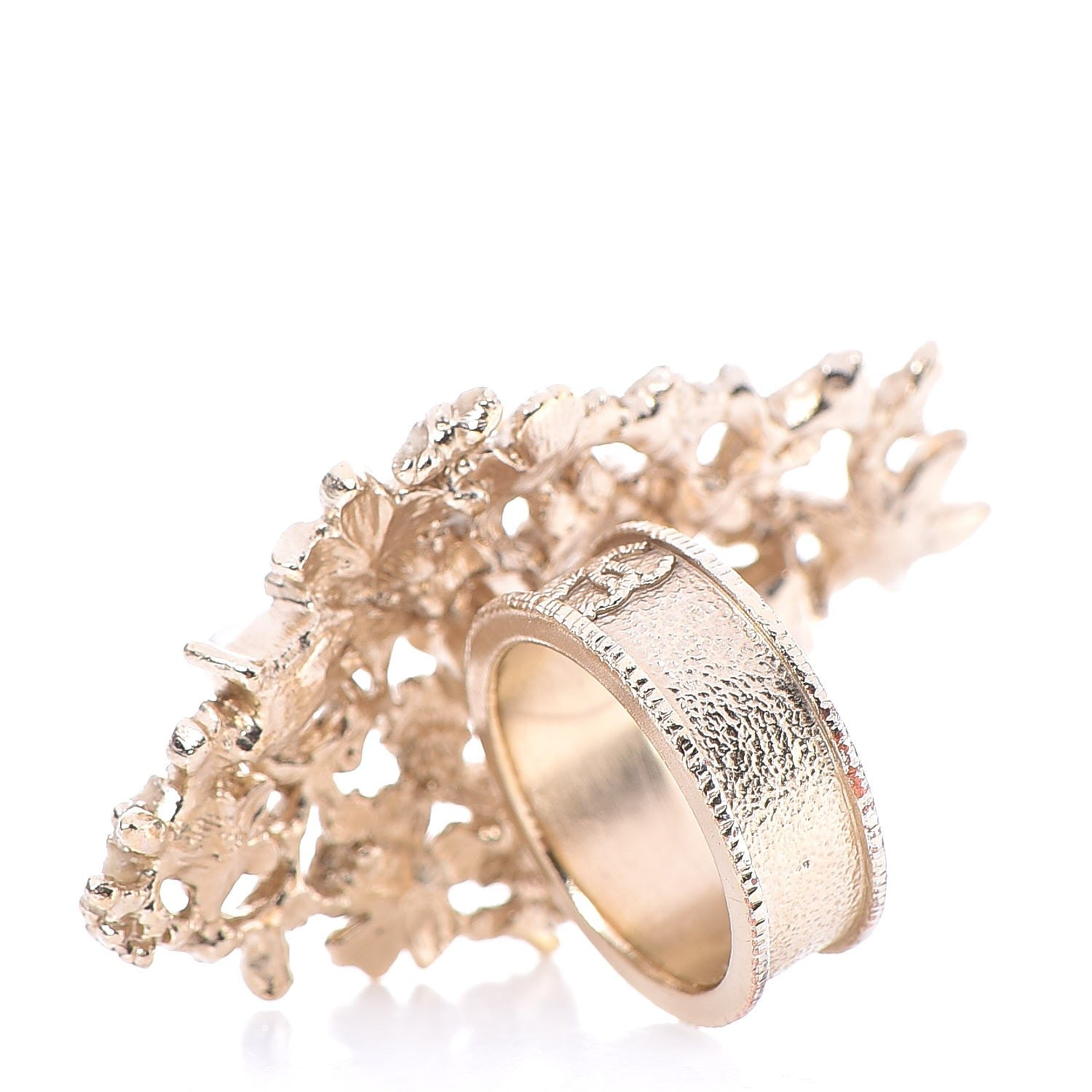 Chanel Textured Enamel Pearl Crystal Flower Cluster Ring 6 Gold 3 of 4