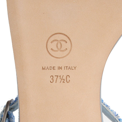 Chanel Fantasy Tweed CC Flat Sandals 37.5 Light Blue 6 of 8