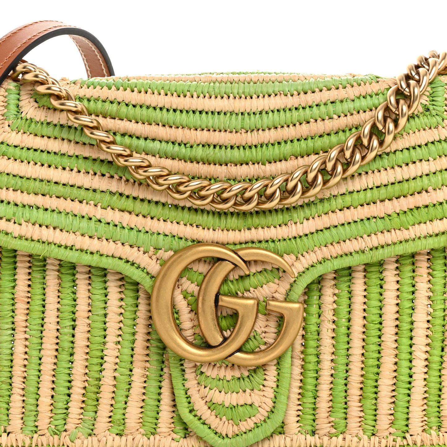 Raffia Woven Small GG Marmont Shoulder Bag Natural Light Green
