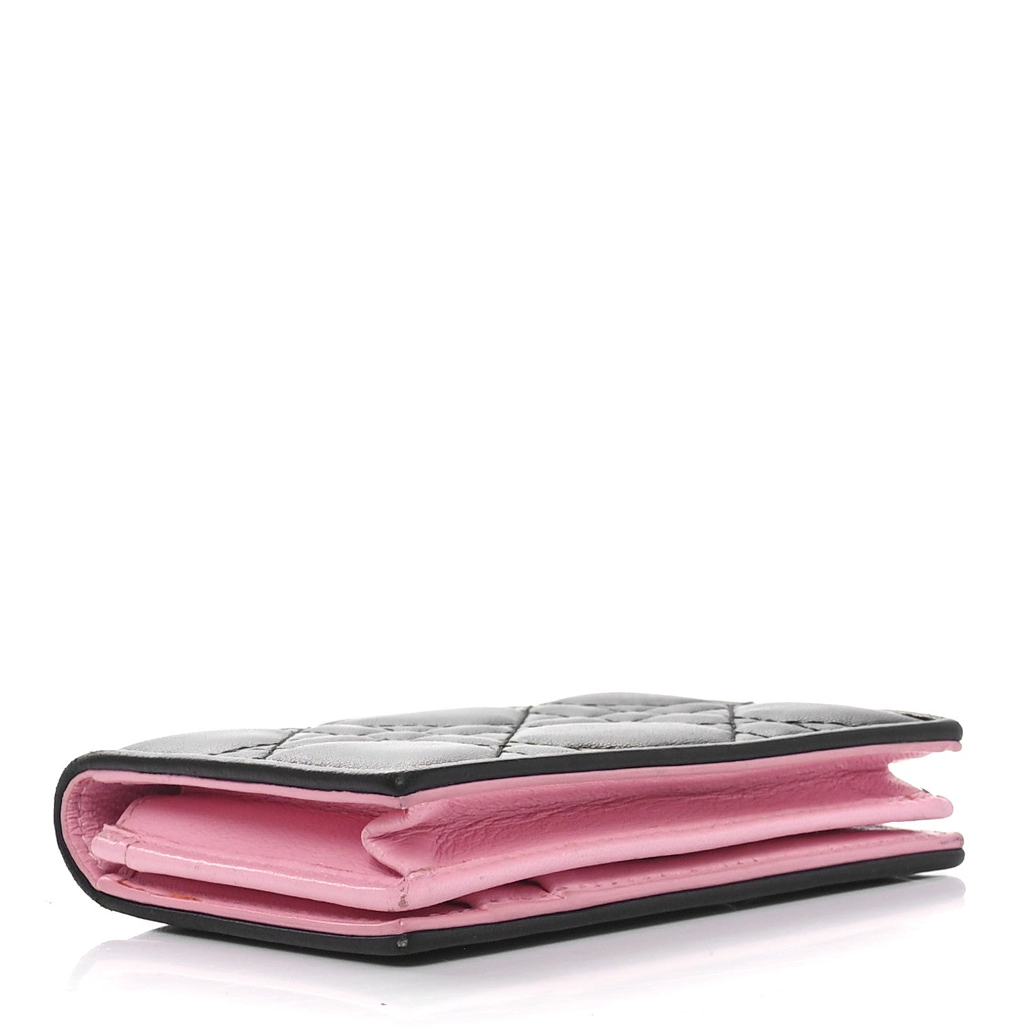 Christian Dior Lambskin Cannage Bi-Color Small Lady Dior Flap Card Holder Black Pink 4 of 11