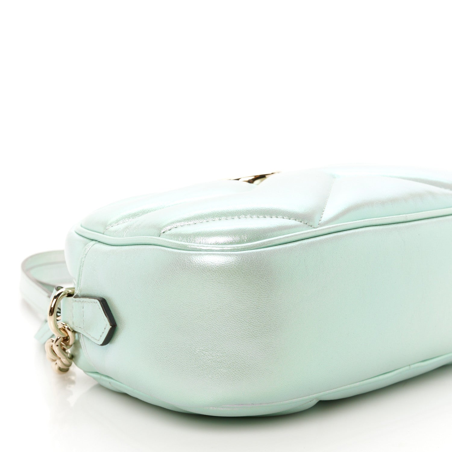 Gucci Iridescent Nappa Chevron Matelasse Small GG Marmont Chain Shoulder Bag Iridescent Salvy Green 10 of 11