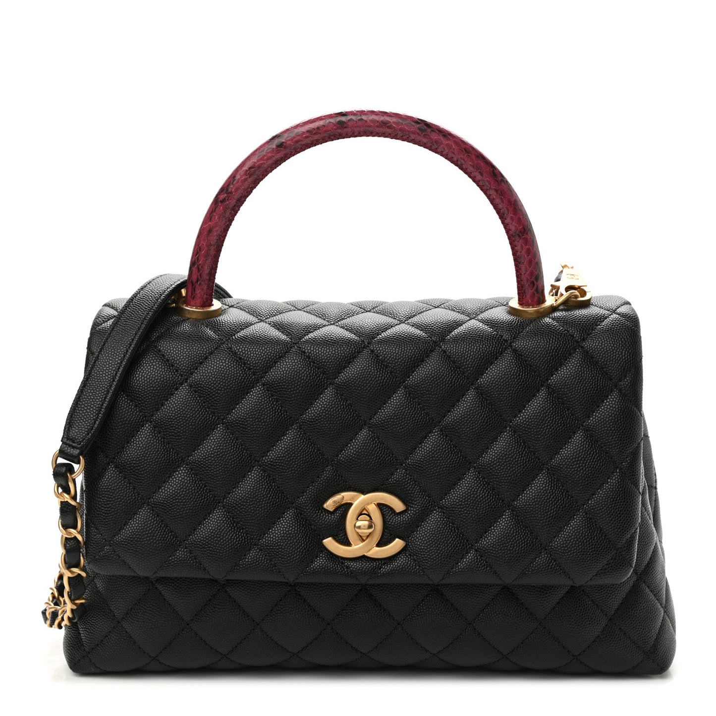 Caviar Elaphe Quilted Small Coco Handle Flap Black