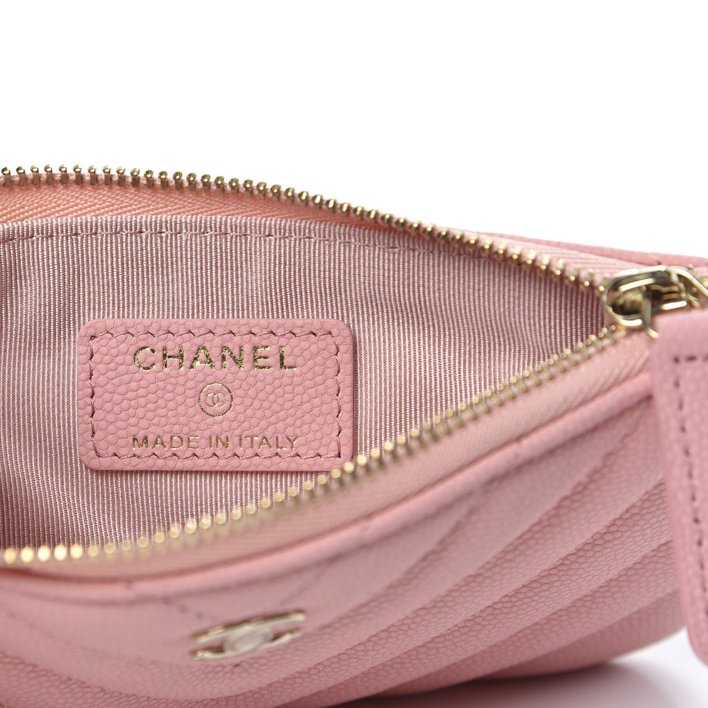Flat Caviar Chevron Quilted Small Cosmetic Case Pink