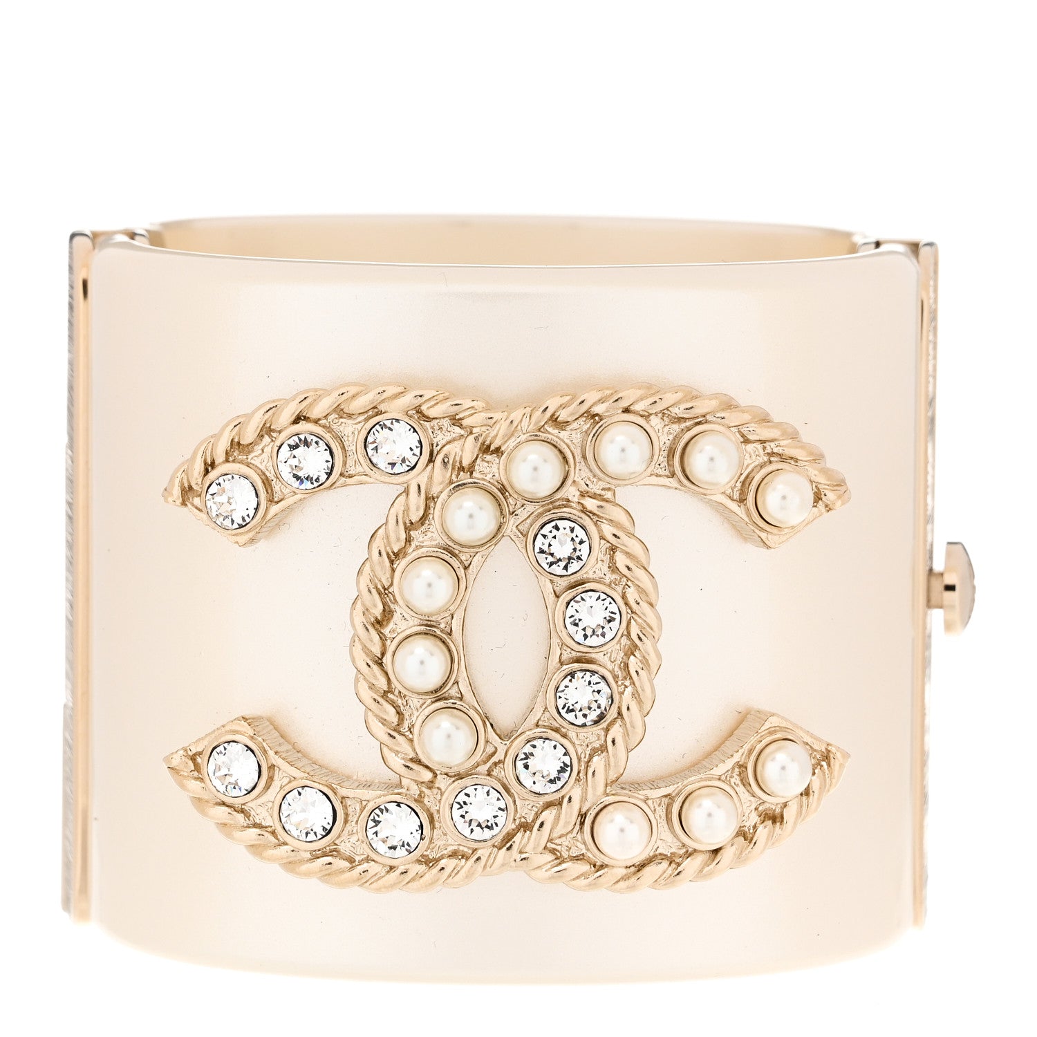 Chanel Resin Crystal Pearl April In Paris CC Cuff Beige 1 of 6