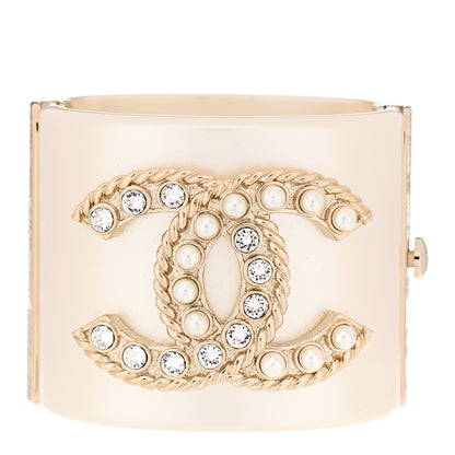 Chanel Resin Crystal Pearl April In Paris CC Cuff Beige 1 of 6