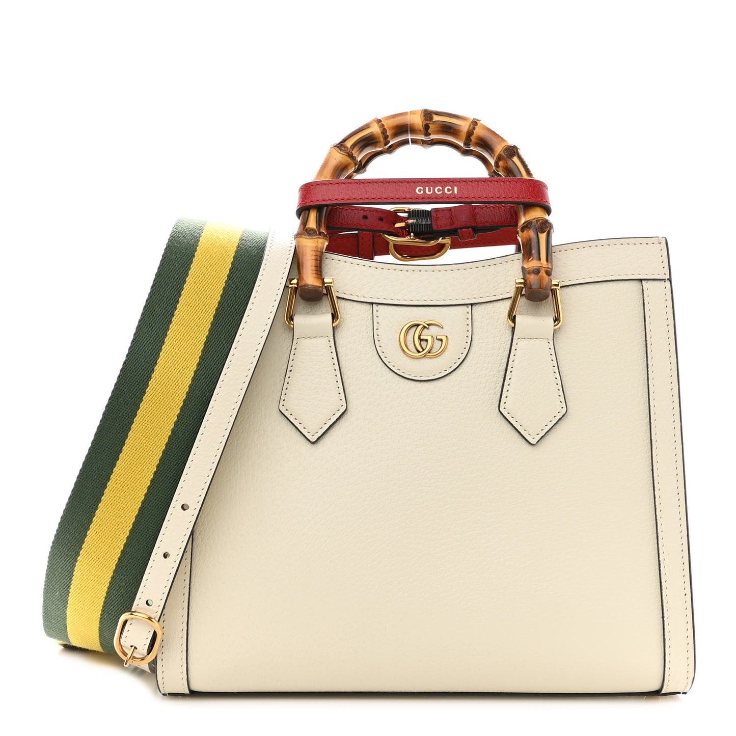 Textured Dollar Calfskin Web Small Diana Tote Bag Mystic White