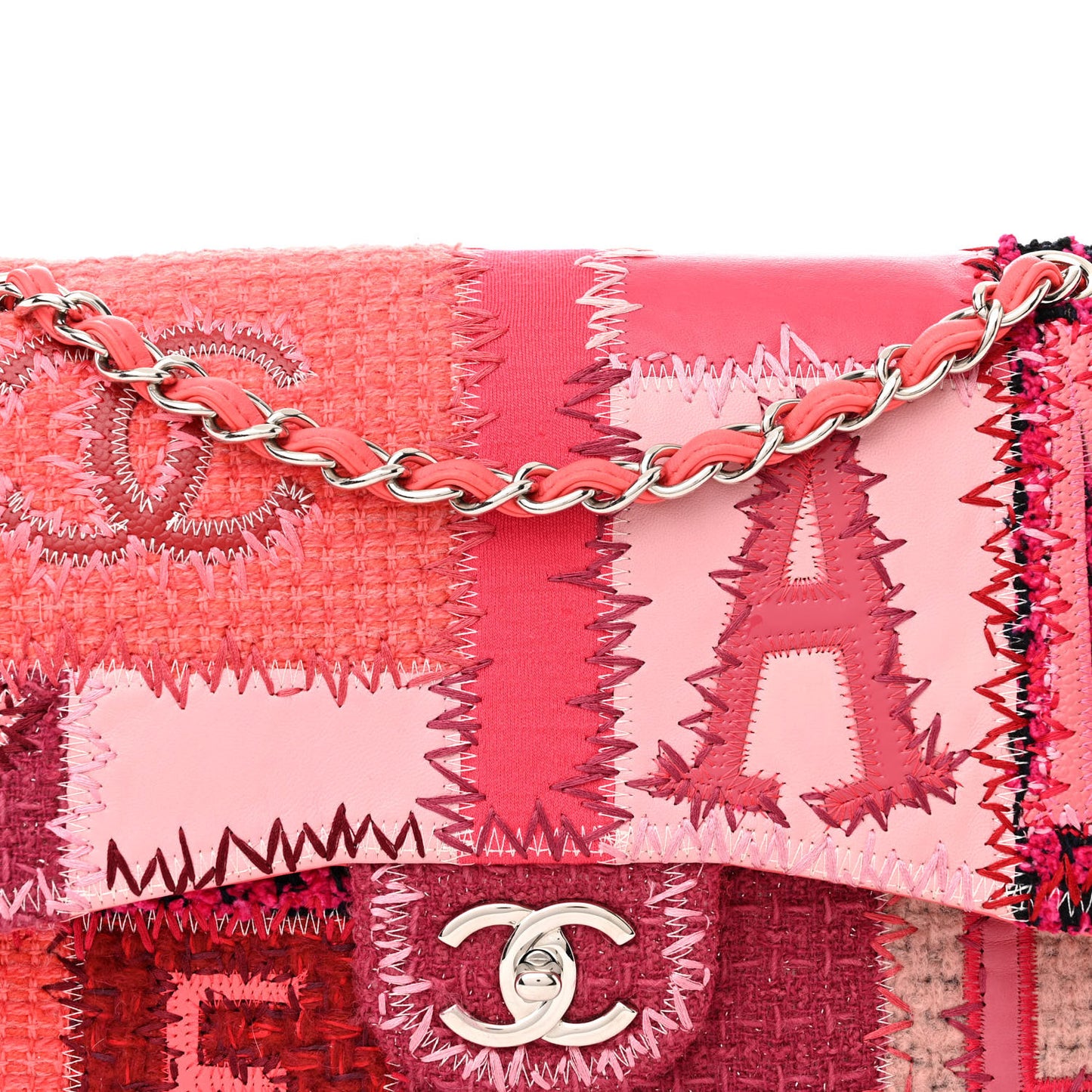 Tweed Patchwork Jumbo Single Flap Pink