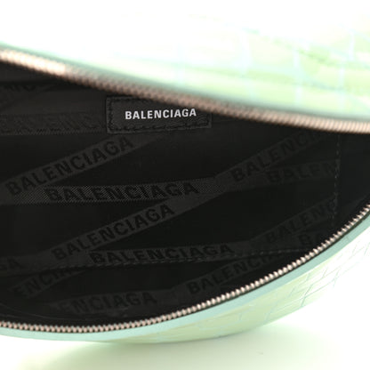 Balenciaga Shiny Calfskin Crocodile Embossed XXS Souvenir Belt Bag Green 5 of 10