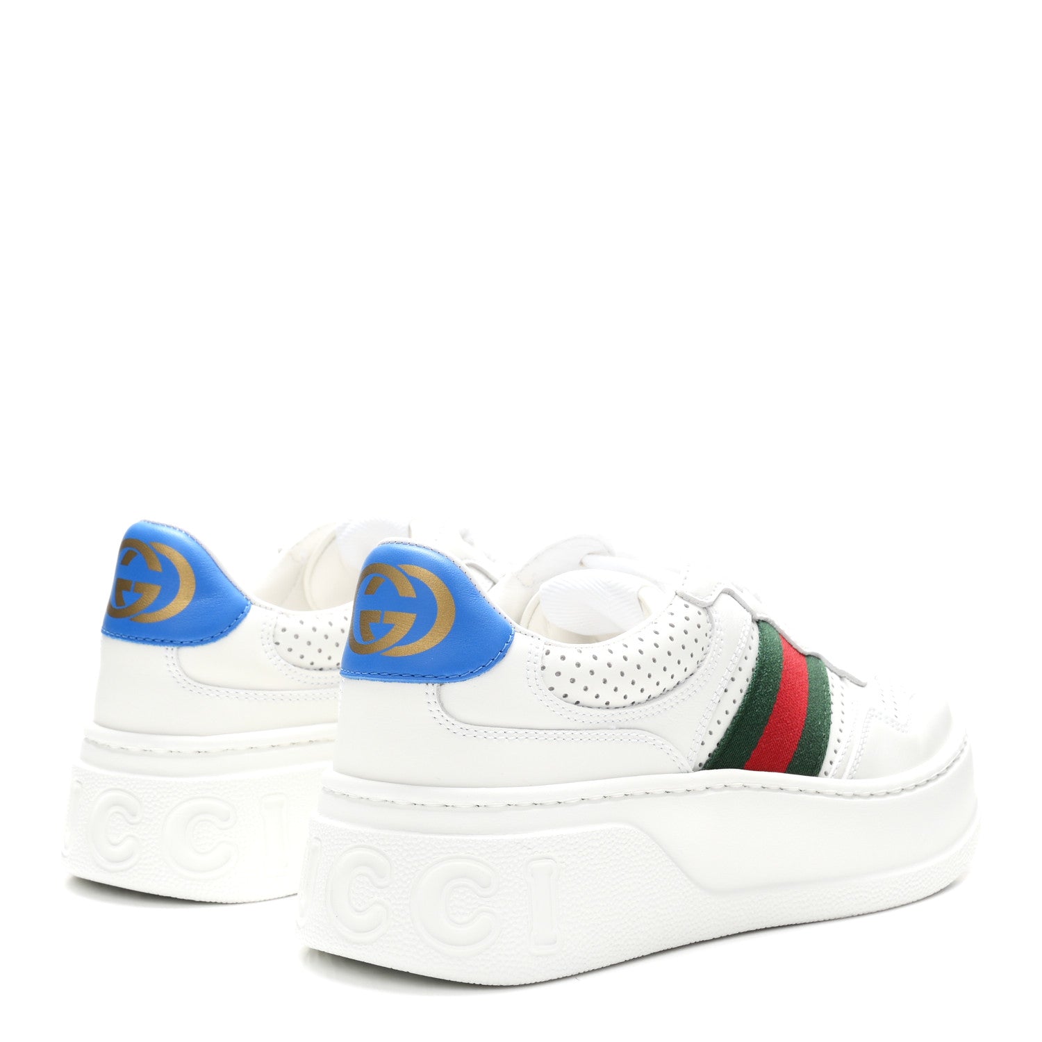 Gucci Calfskin Web Perforated Womens Platform 55mm Sneakers 36 White Bright Splash 5 of 11