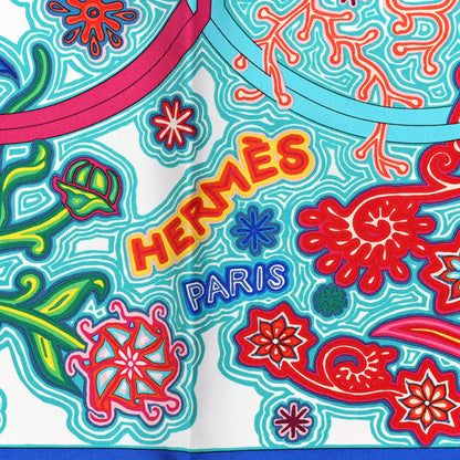 Hermes Silk Le Arbre Du Vent Scarf 90 Turquoise Vert Rose 2 of 4
