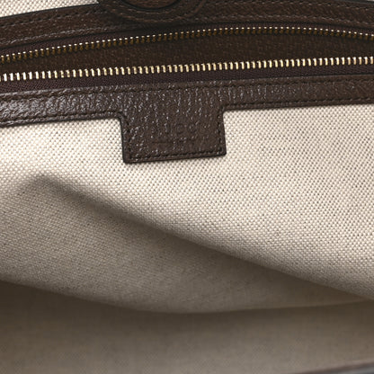 Gucci Monogram Jumbo GG Textured Dollar Calfskin Web Medium Ophidia Shopping Tote Camel Ebony 6 of 11