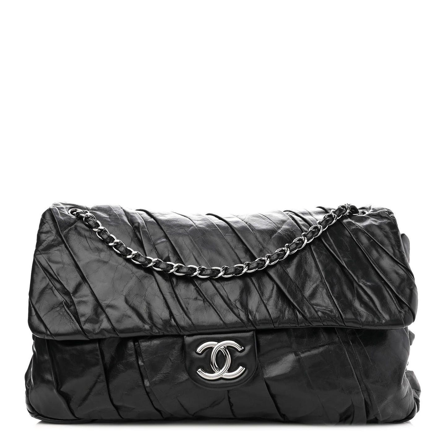 Glazed Calfskin Twisted Maxi Flap Black