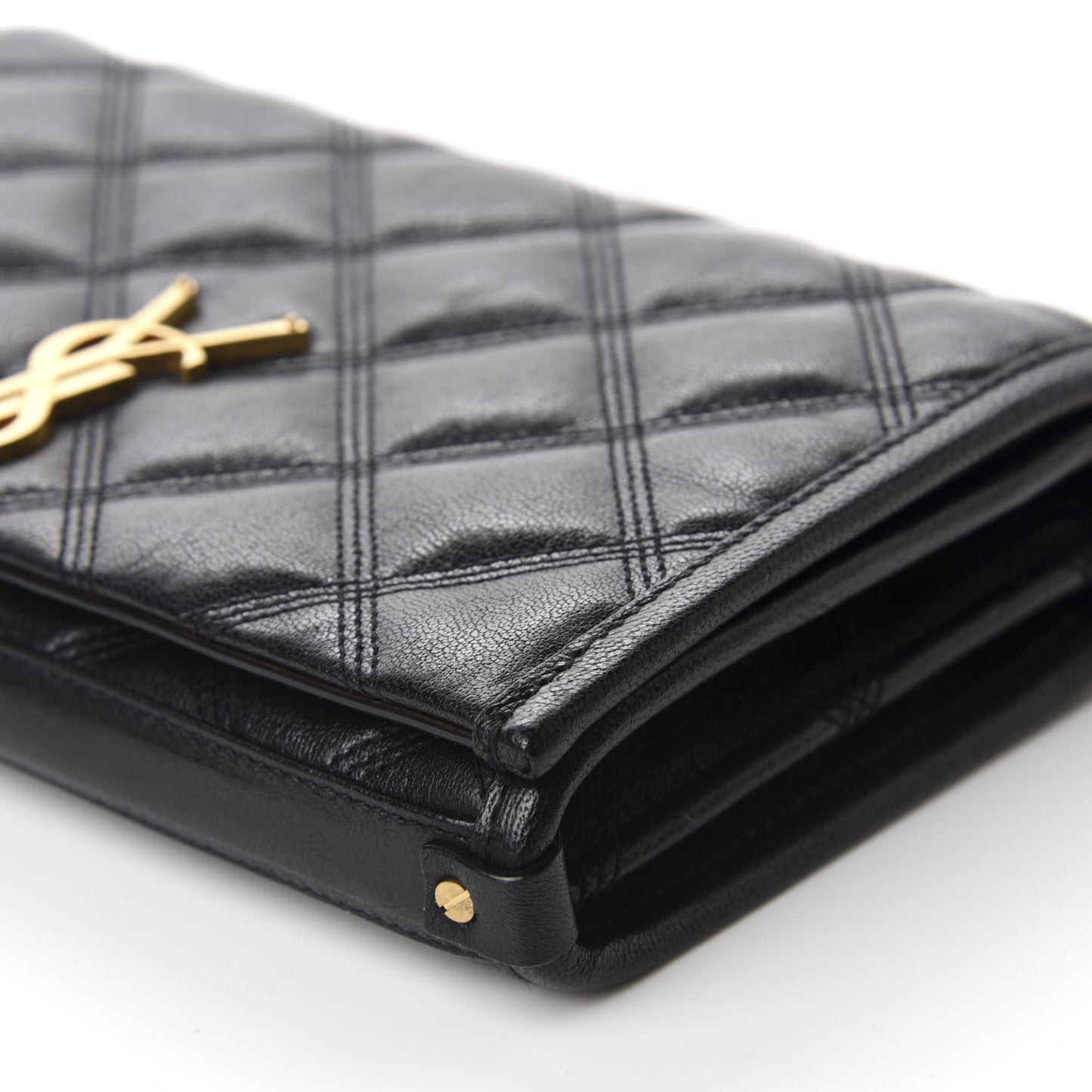 Lambskin Diamond Quilted Becky Chain Wallet Black
