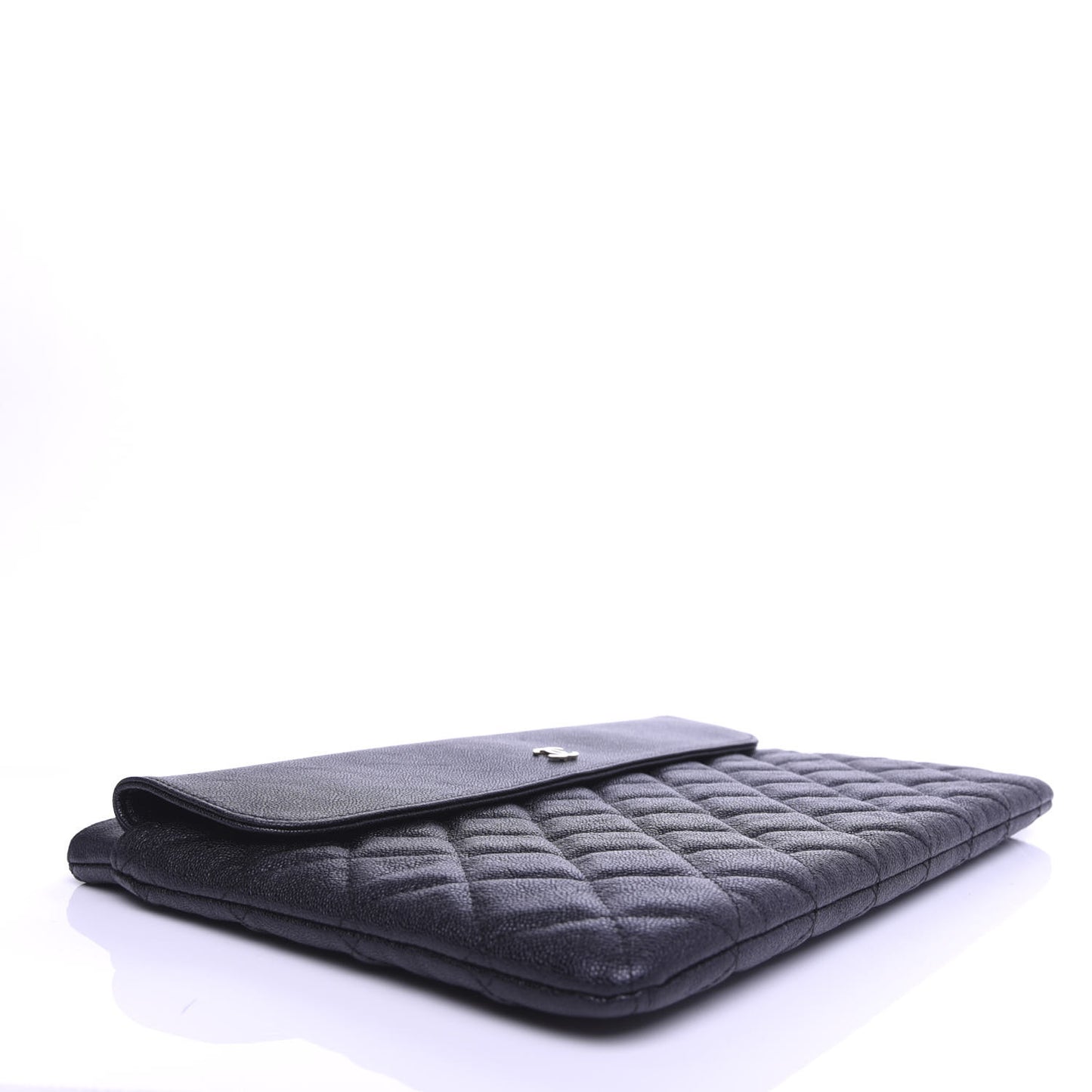 Iridescent Caviar Quilted Medium Flap Cosmetic Case Black