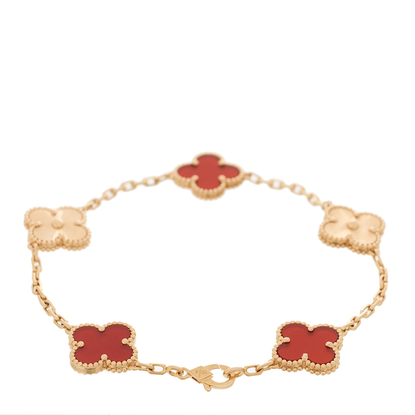 18K Rose Gold Carnelian 5 Motifs Guilloche Vintage Alhambra Bracelet