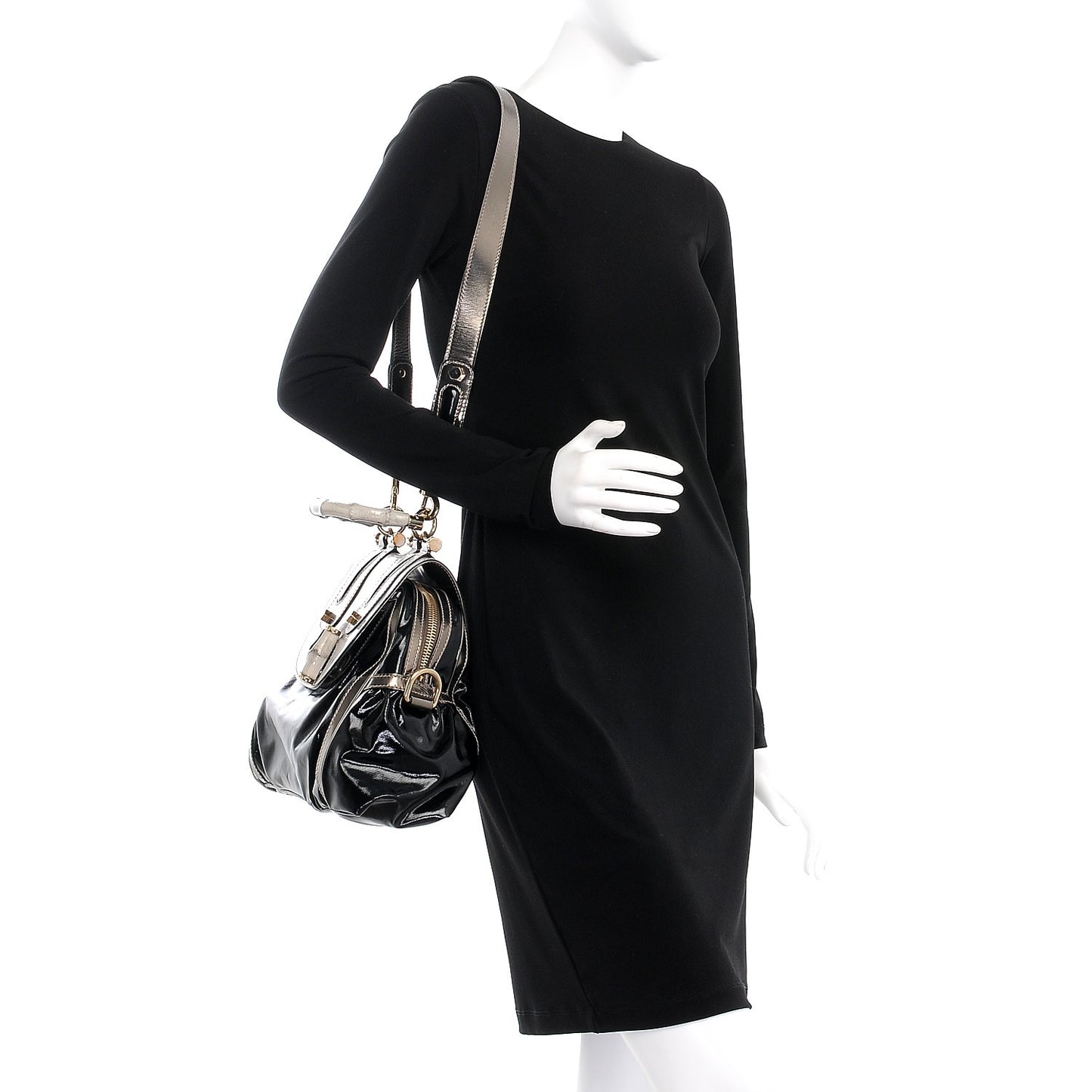 Dialux Pop Bamboo Top Handle Tote Black Pewter