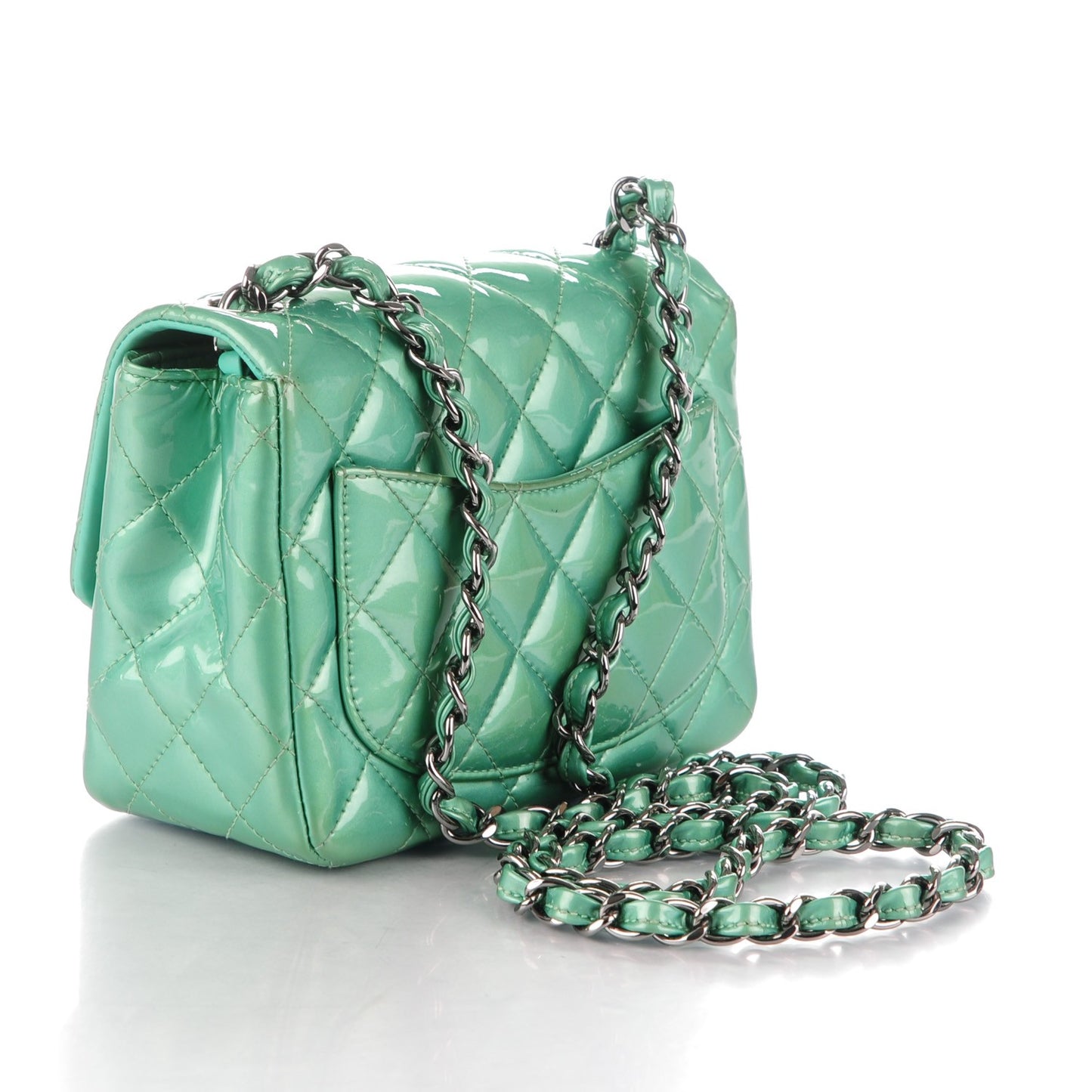 Patent Quilted Mini Square Flap Green