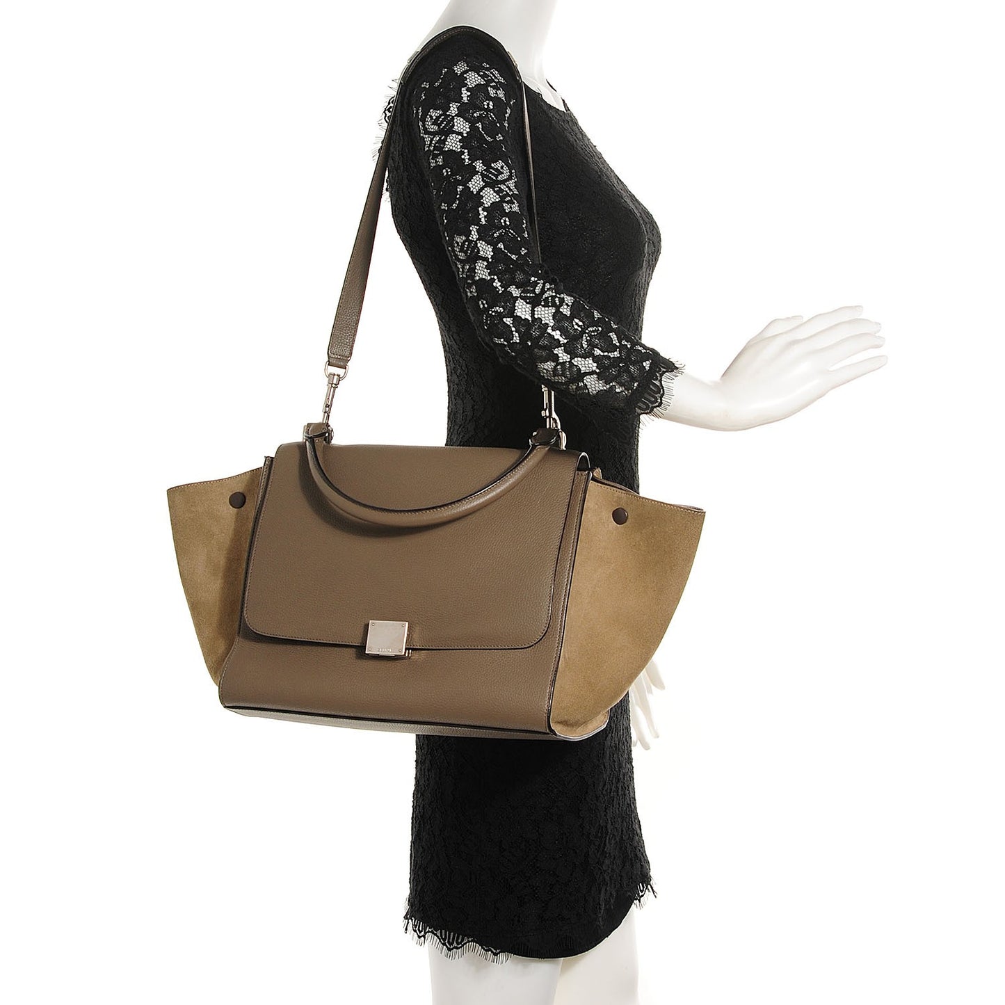 Drummed Calfskin Suede Medium Trapeze Taupe