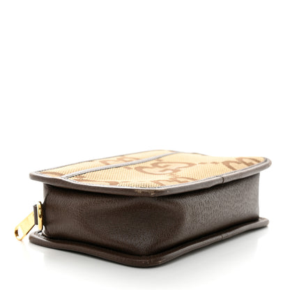 Gucci Monogram Jumbo GG Textured Dollar Calfskin Web Mini Crossbody Bag Camel Ebony New Acero 4 of 11