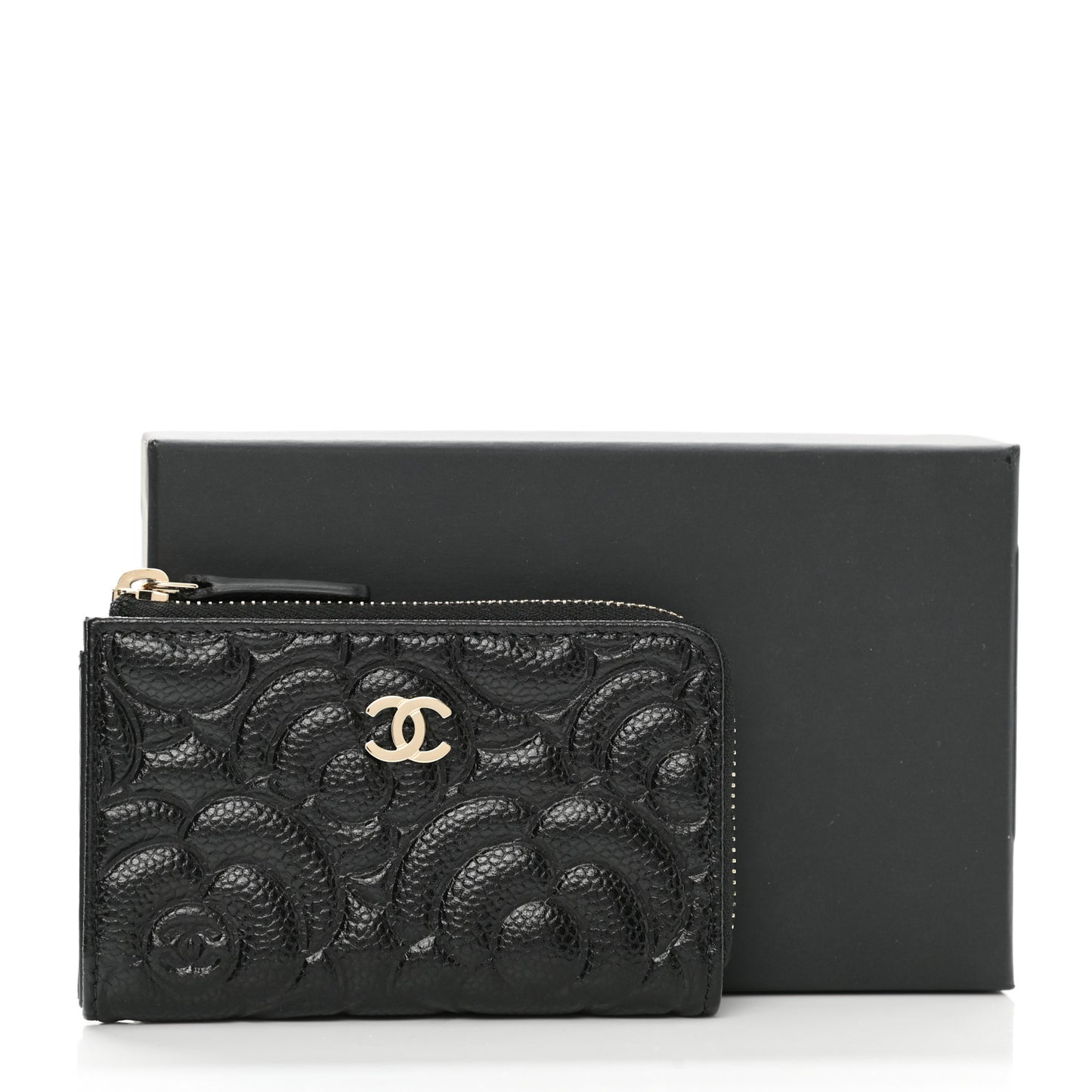 Caviar Camellia Embossed Key Holder Case Black