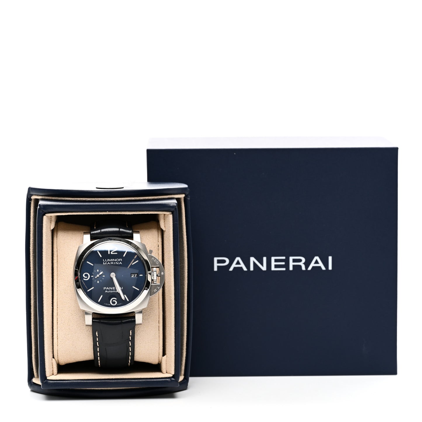 Stainless Steel Alligator 44mm Luminor Marina Automatic Watch Blue PAM01313