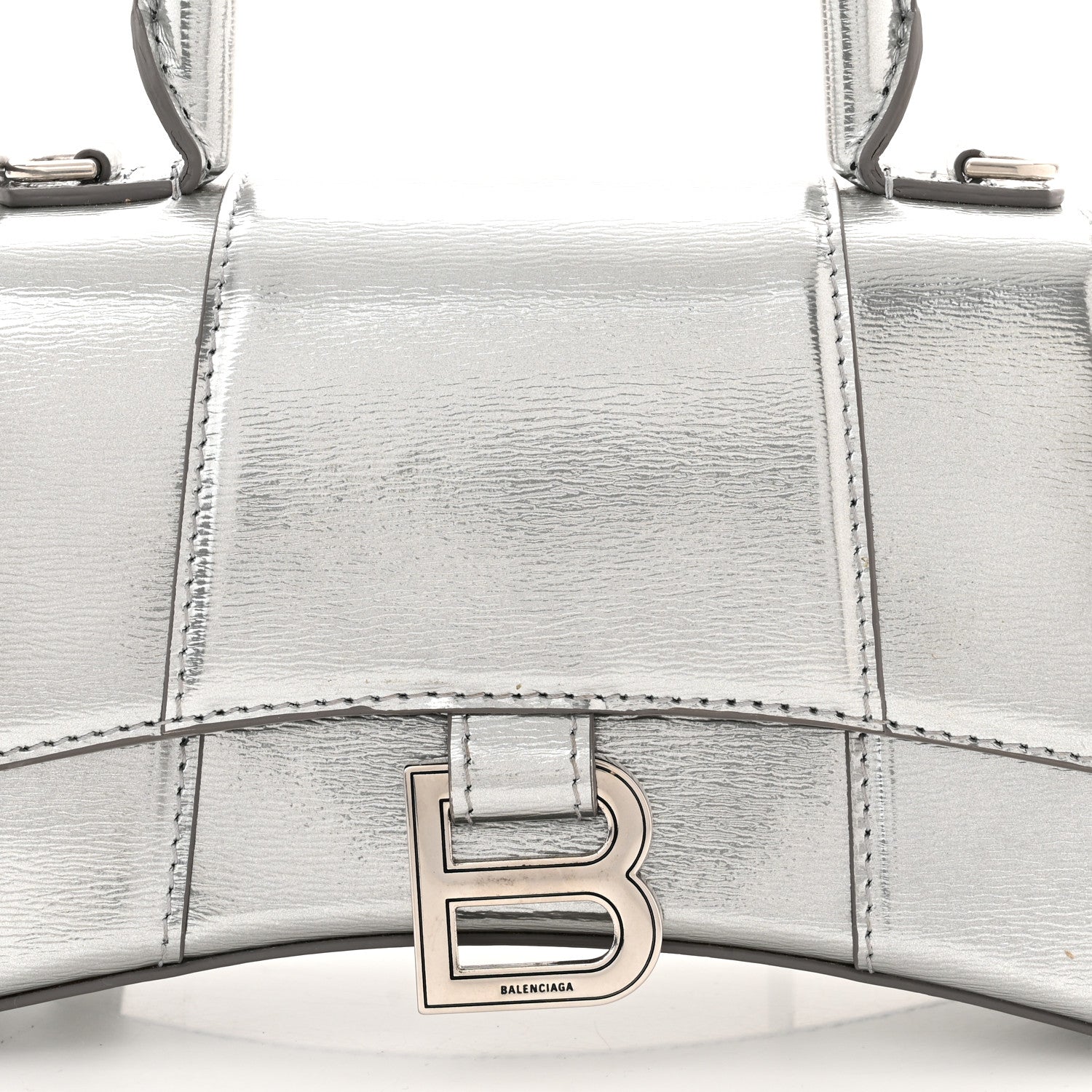 Balenciaga Metallic Textured Calfskin Hourglass Top Handle Bag XS Silver 7 of 9