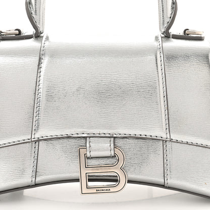 Balenciaga Metallic Textured Calfskin Hourglass Top Handle Bag XS Silver 7 of 9