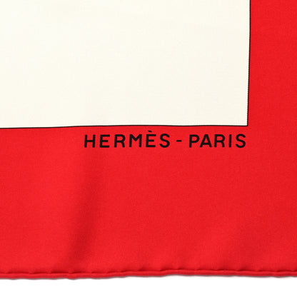 Hermes Silk Cuirs Du Desert II Shawl 140 Rouge White Black 4 of 11