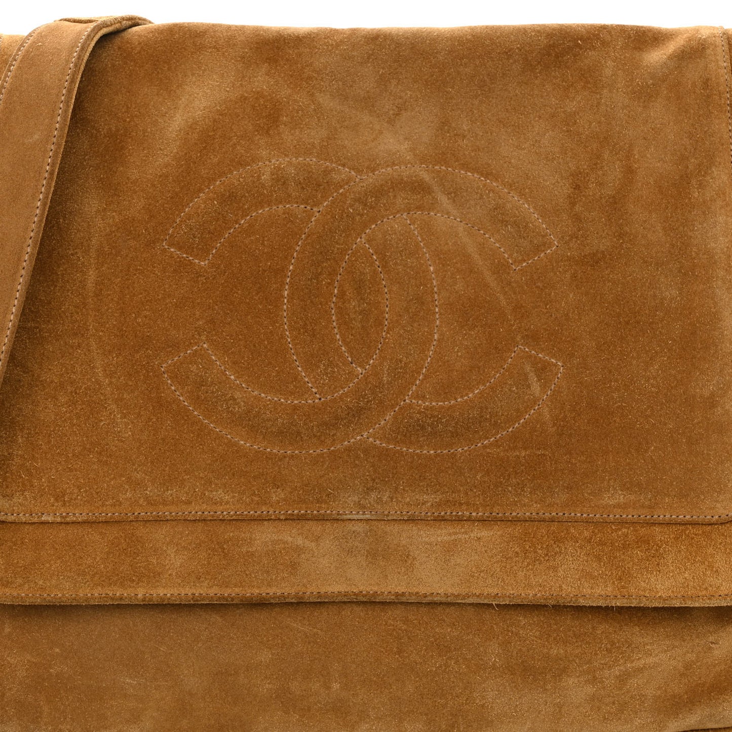 Suede CC Fringe Messenger Flap Bag Brown