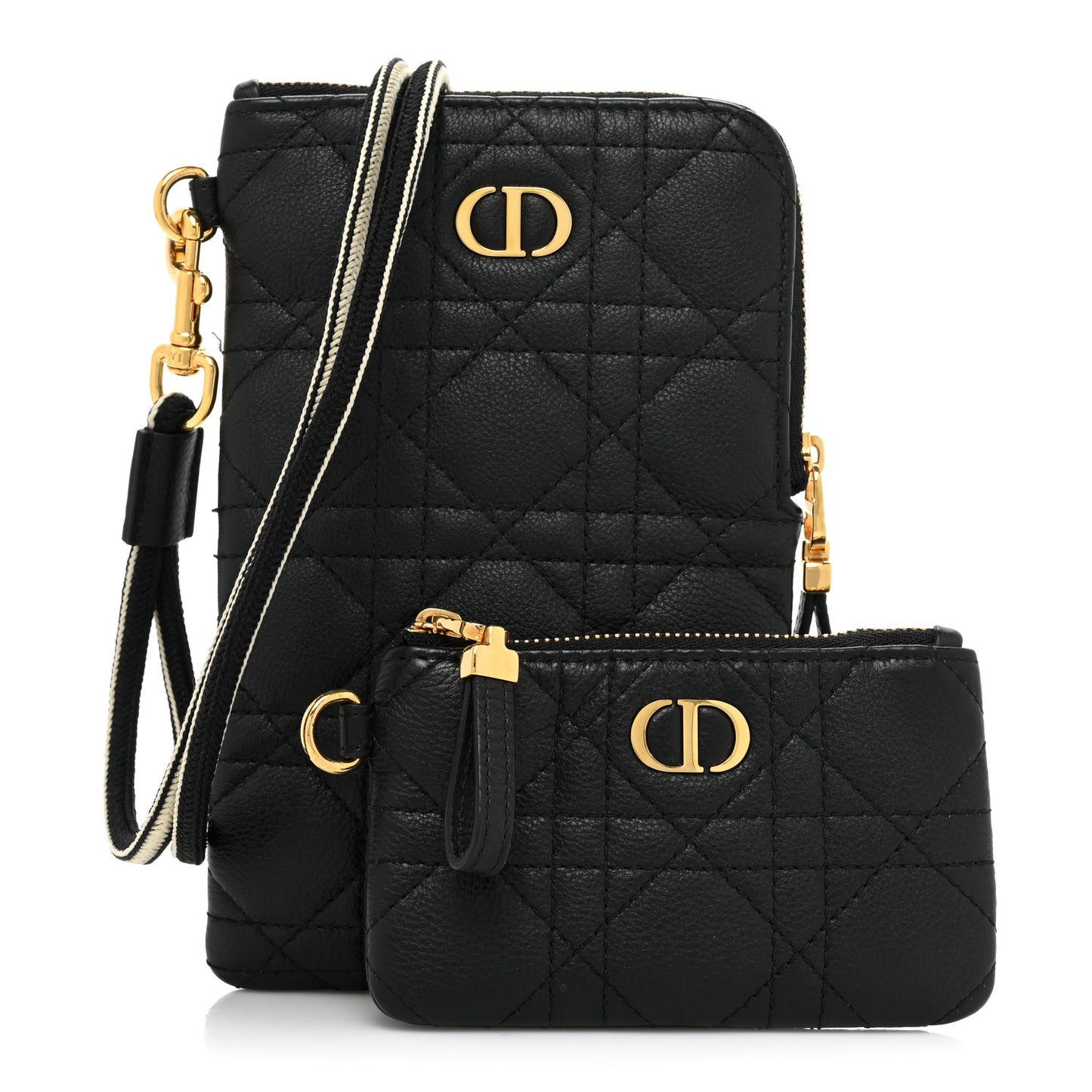 Supple Calfskin Cannage Caro Multifunctional Pouch Black