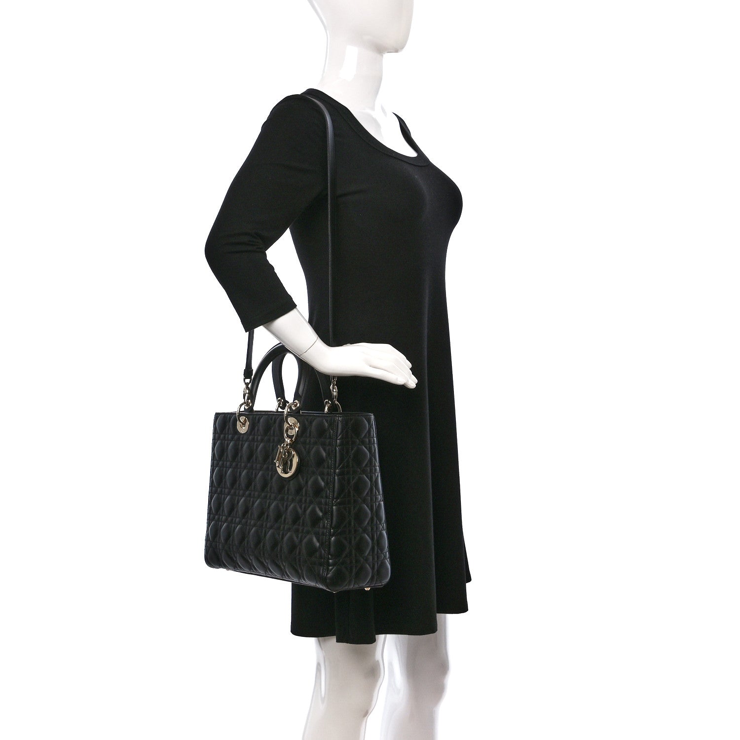 Christian Dior Lambskin Cannage Large Lady Dior Black 2 of 9