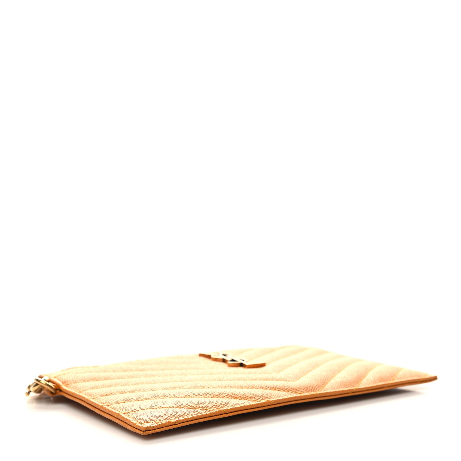 Saint Laurent Grain De Poudre Chevron Monogram Large Bill Pouch Senape Yellow 4 of 11