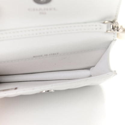 Chanel Calfskin Quilted Maxi Pearls Card Holder Flap With Chain White 5 of 11