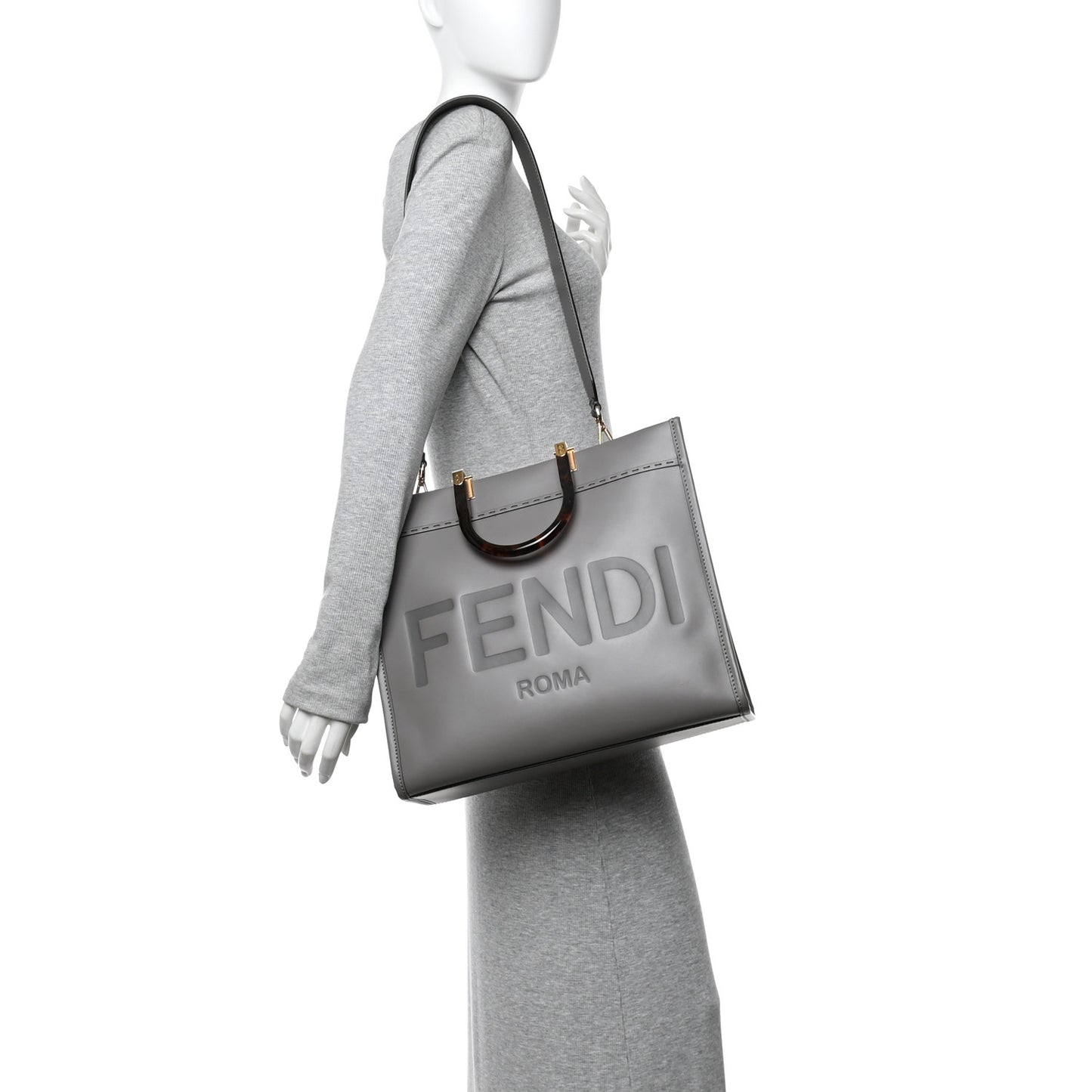Vitello King Plexiglass Logo Embossed Medium Fendi Sunshine Shopper Tote Moon